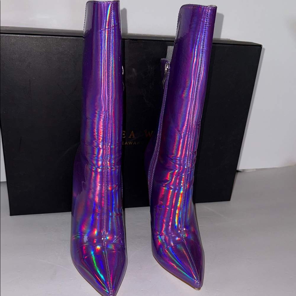 Azalea Wang Iridescent Halo Purple Stiletto High Heel Zip Up Boots Size 7.5 - Picture 2 of 7